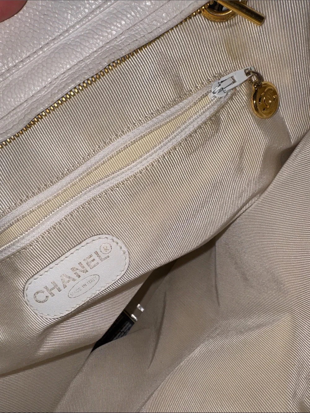 CHANEL XL Vintage Triple CC White Leather Shoulder Tote Bag Purse Gold Chain